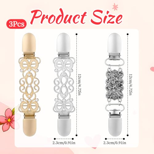 Image of Molain 3-Pack Tie-Up Sweater Clips & Scarf Clips Set, Vintage Cinch Clip for Clothing, Shawl Clasps, Ladies Dress Chain Cardigan for Women, Waist Cincher Clip - Gold & Silver
