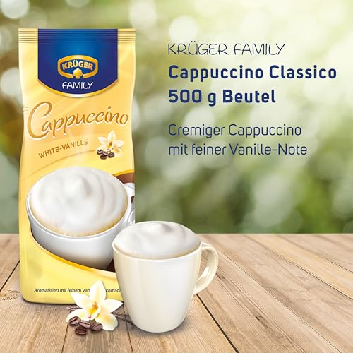 KRÜGER Family Cappuccino White Vanille, aromatisiertes Getränkepulver mit löslichem Bohnenkaffee, koffeinhaltig, 500 g Beutel – Ansicht 2