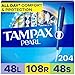 Tampax Pearl Plastic Tampons, Multipack, with Light/Regular/Super Absorbency, Unscented, 34 Count - Pack of 6 (204 Total Count)