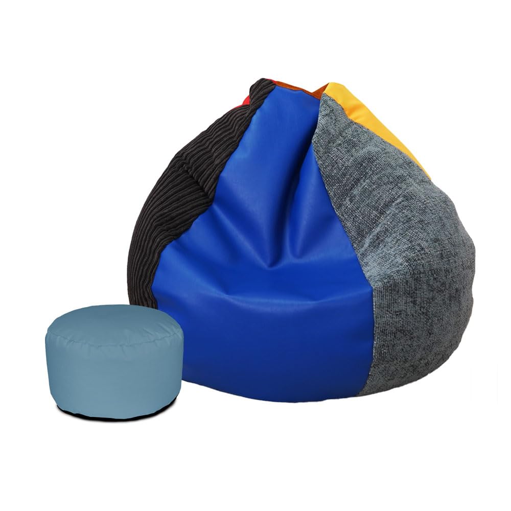 rucomfy Beanbags Adult Indoor Sensory Slouchbag Bean Bag. Comfortable Living Room Furniture. Mixture of Random Colours & Quality Fabrics (with Footstool)