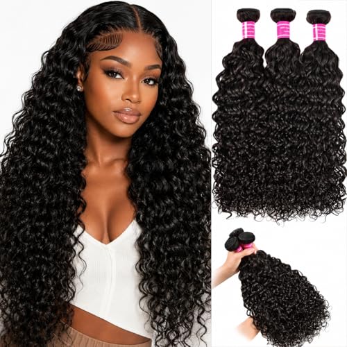 Binrris Deep Wave Human Hair Bundles 18 20 22 Inches 12A Brazilian Virgin Hair 100% Unprocessed Wet and Wavy Hair Natural Black