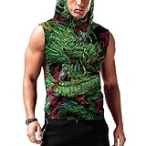 Desantiago Dragon Ryujin Green Sleeveless Hoodies for Men Hooded Tank Tops Bodybuilding Muscle Shirt Sleeveless Gym Training Hoodies - L