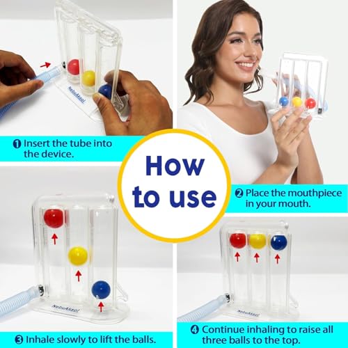 Image of Dr. Care 3 Ball Spirometer for Chest BreathFull Breathing Exerciser- Measure & Observe Progress of Deep Breathwork Lung Workout - 3 Chamber Incentive Style Spirometer- Restore Inhale /Exhale Balance - Improve Lung strength