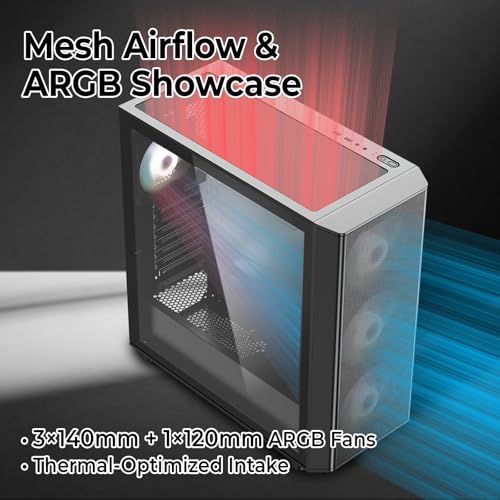 Gabinete RAIDMAX X606 AI PC Bundle, Torre Media ATX con Panel de Malla Frontal, 3 Ventiladores ARGB de 140 mm, Enfriador Líquido de 240 mm y Fuente de Alimentación de 750 W 80+ Gold PCIe Gen 5 ATX 3.1 miniatura 5