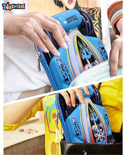 Image of Toyshine F1 Racer Hardtop Pencil Case with Compartments - Kids Large Capacity School Supply Organizer Students Stationery Box - Girls Boys Pen Pouch- M1- Blue