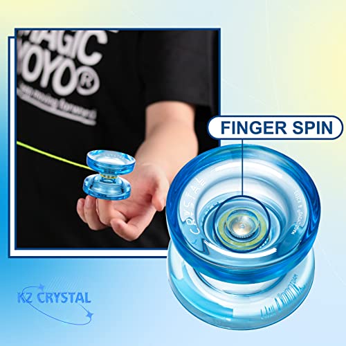 Image of MAGICYOYO Professional Crystal DNA Yoyo - Responsive for Kids, Plastic for Beginners, Unresponsive Bearing for Intermediate + 12 Strings + Bag (Crystal Blue) | Plastic Finger Spin Trick Yo-yo with Unresponsive Bearing for Intermediate +12 Strings+Bearings Kit+Carry Bag (Crystal Blue)