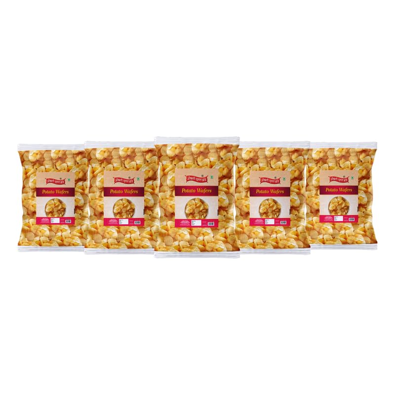 Image of OKHLI MUSAL BRAND Batata Wafers | Himalayan Pink Rock Salted Potato Chips Aloo Chips Chips Snacks | Potato Wafers Aloo Wafers Farali Falahari Fast Time Namkeen Snack | Made In Groundnut Oil-1Kg*5Pack