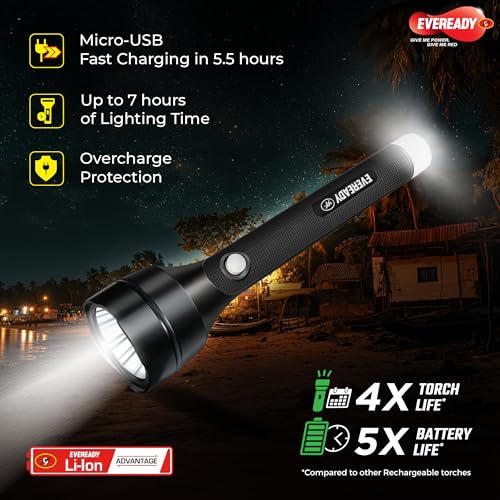 Image of Eveready Navlite DL140, Rechargeable 2W Torch + 1W Emergency Tail Light, Metallic Finish, Type B /Micro USB Charging, Overcharge Protection, Powered by BIS Certified Li-ion Battery, Pack of 8