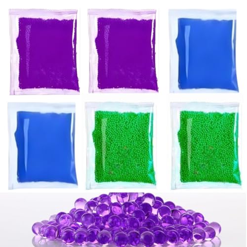 Image of COOLCOLD Gel Blaster Refill Ammo - 60,000 Rounds of 7-8mm Non-Toxic Water Beads for Guns - Safe for Adults 15+ - Transparent Purple + Green + Blue Bullets - Pack of 6 - Also Ideal as Home Decor Vase