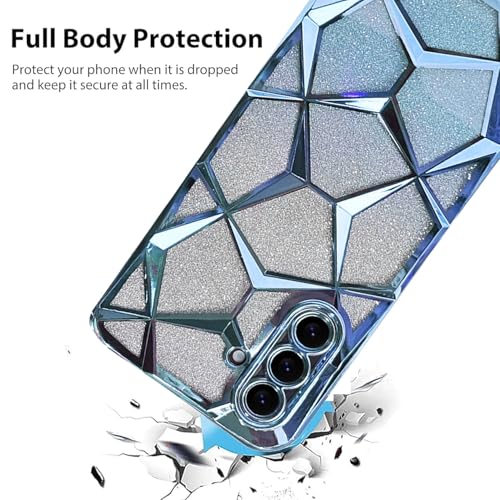 Image of VONZEE Gradient Glitter Case for Samsung A36, Luxury Electroplated 3D Cube, Diamond Bling Shiny Soft TPU Clear Shockproof Women Girls Protective Phone Cover (Sierra Blue)