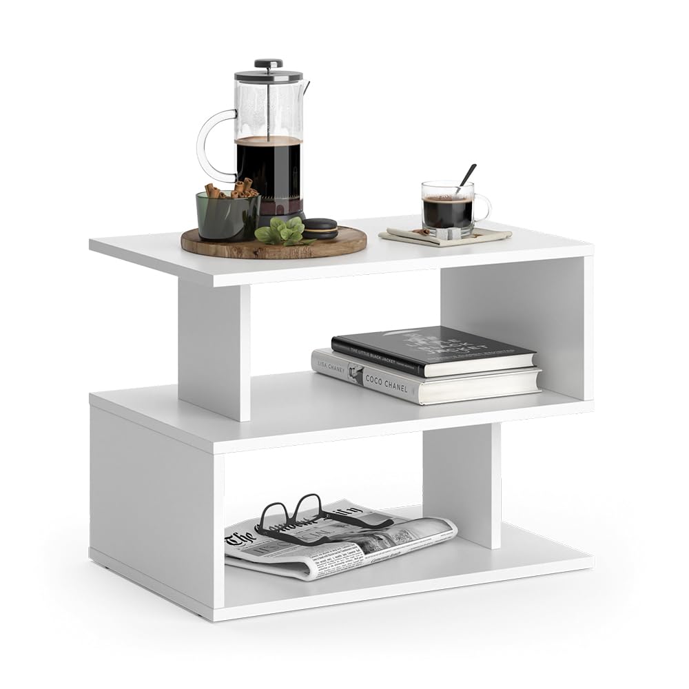 Vicco Tavolino da salotto Shelby, Bianco, 59 x 39 cm | per la conservazione di riviste e telecomandi