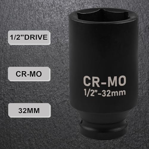 Image of 1 1 /8 Inch Socket 1 /2 inch Drive Deep Impact SAE Socket, Heat-Treated CR-MO Anti-Rounding 6 Point for Easy Removal of Axle Nut