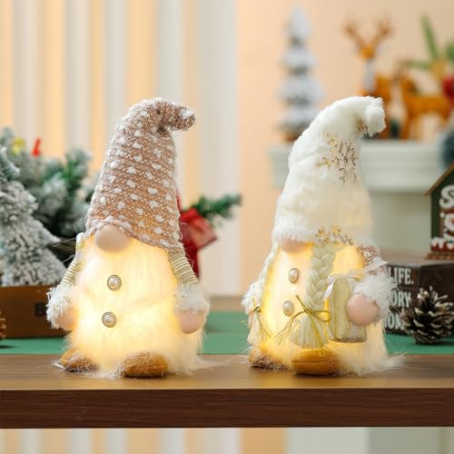 Lotvic Christmas Gonks, 2PCS Light Up Gnome Decorations, Christmas Light Up Ornaments, Handmade Plush Gnome Lights, Light-up Gonk for Indoor Holiday Party Decorations (2 Pcs)