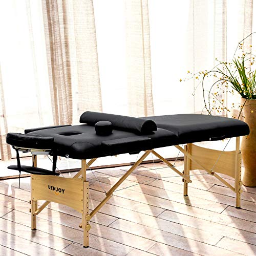 Uenjoy Massage Table 84'' Professional Folding Massage Bed Deluxe Model with Extra Width, Ultra-thick Sponge, PU Leather Surface & Additional Accessories, 2 Fold, Black - Thumbnail 2