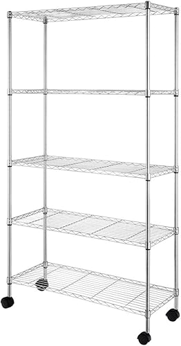 Estantes de almacenamiento con ruedas de 5 niveles, estantería de alambre de metal, estante de grado comercial resistente, estante organizador