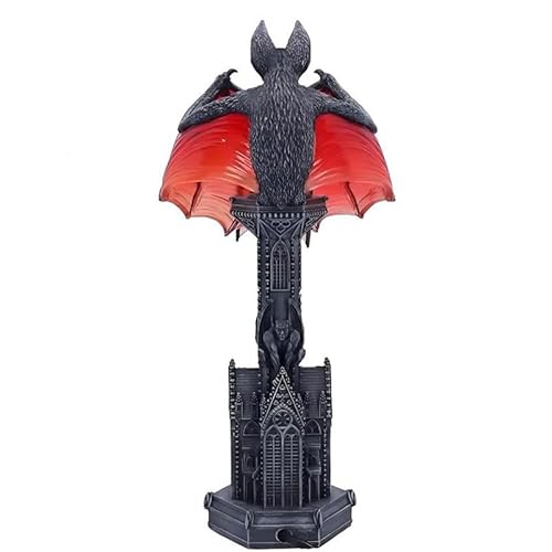Gothic Wings of Night Halloween Lamp – Gothic Decor Bat Wing Light with Red Glow, Cathedral Base Vampire Table Lamp for Spooky Horror Room or Witchy Night Setting