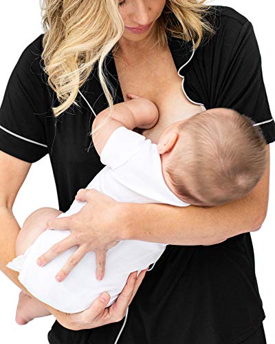 Kindred Bravely Clea Bamboo Classic Short Sleeve Maternity & Nursing Pajama Set (Black, Medium) #TOP4