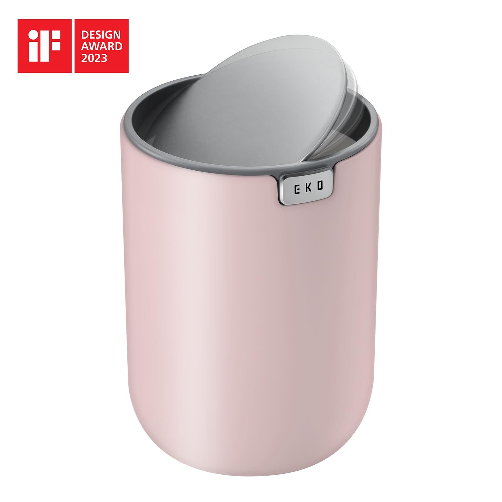 EKO Mini Desk Trash Can with Swing-Top Lid 0.4 Gallon Small Table Round Wastebasket for Office Home, Car (Pink) - Image 4