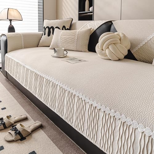 Housse de canapé en velours beige haute densité et texture peluche