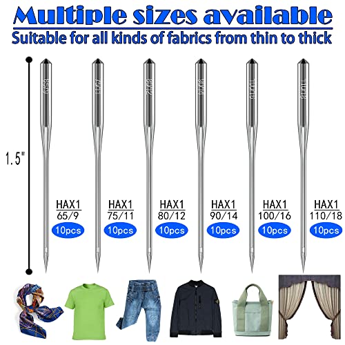 60Pcs Sewing Machine Needles Set Universal Standard Needle For Singer, Brother, Janome, Varmax, Home Sewing Machines Needles In Size Hax1 65/9, 75/11, 80/12, 90/14, 100/16, 110/18 #TOP1