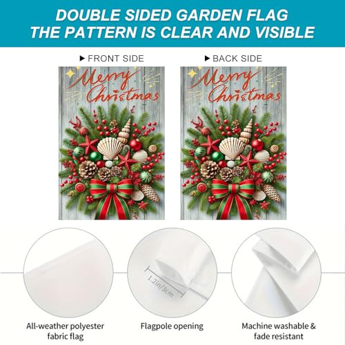 Image of BlissYard Christmas Seashell Tree Garden Flag 12x18 Inch Polyester