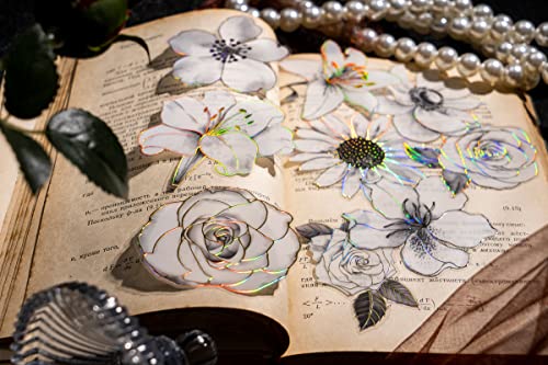 Knaid 120 Pieces Large Size Black And White Flower Stickers With Gold Holographic Outlines, Glitter Shiny Floral Waterproof Decorative Decals For Scrapbooking Supplies Junk Journal Bullet Journals Planners Resin Laptops Water Bottles Paper Crafts #TOP2