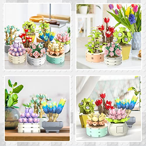 JMBricklayer Succulent Flowers Botanical Collection Building Set, Mothers Day Flowers Gifts for Mom, Plants Office Home Decor Bonsai, Creative Toys Building Project for Adults, Gifts for Girls Women - Image 5