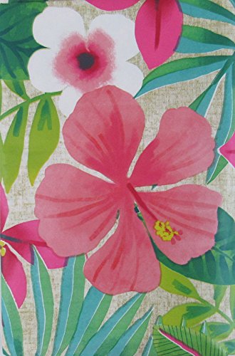 Floral Tropical Forest with Zipper Umbrella Hole Vinyl Flannel Back Tablecloth (70