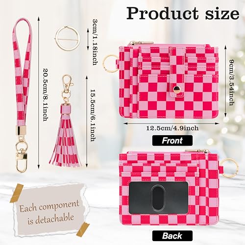 Image of KNGITRYI Small Wristlet Wallets for Women RFID Credit Card Holder Wallet Keychain Wristlet Wallet Credit Card Wallets for Women (checkered pink)