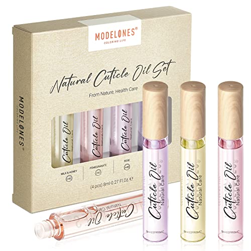 modelones Cuticle Oil, 4 Smell Nail Cuticle Revitalizing Oil Pen for nails with Vitamins Nourishing Essential Oils Nail Nourishment Polish for Cuticle Softener Care Products Kit 8ml Each Bottle