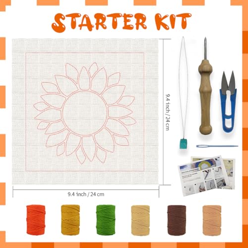 Image of BEUNITONE 2 Sets DIY Punch Needle Kits for Beginners,Sunflower Pre-Printed Pattern,Embroidery Punch Needle Starter Kits for Adults,Includes Pre-Printed Cloth,Yarns,Hoops,Threader and Instruction