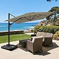 HOMPUS 10FT Cantilever Outdoor Umbrella for Patio, Taupe Heavy Duty Windproof Offset Umbrella with 360°Rotation for Garden