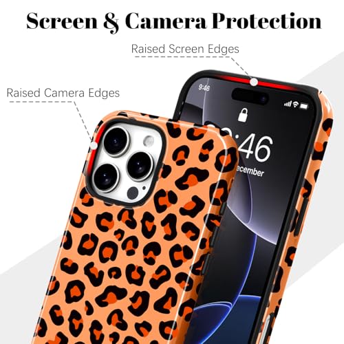 Image of Magnetic for iPhone 16 Pro Case for Women Men, Orange Leopard | Cute Cheetah Pattern Design [Compatible with MagSafe] 2-Layer Hybrid Shockproof Glossy Protective Cover