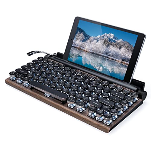 Doohoeek Updated Retro Typewriter Keyboard With White Lighting, Muti-Device Multi-Os Bluetooth & Wired Mechanical Keyboard For Laptops, Vintage Keyboard With Cradle For Mac Os/Ios/Windows/Android #TOP30