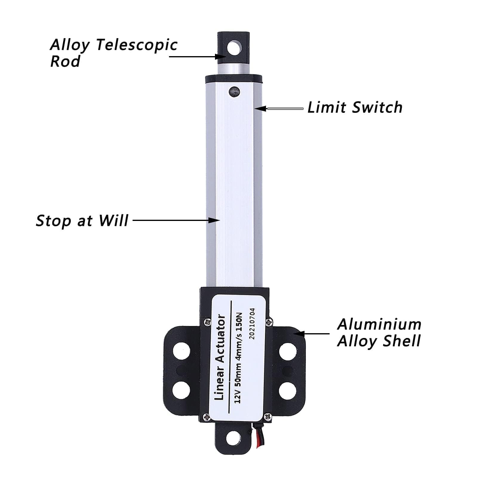 Linearaktuator Mini Electric Linear Motion, 50 mm Linearaktuator, 50mm-4mm/s-150N 12 V DC Mini Electric Linear Actuator Motor Interner Endschalter Lineartechnik-Aktuatoren für die Automobilindustrie