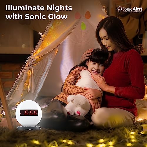 Sonic Alert Glow Soft White Night Light Alarm Clock - Loud & Compact Alarm Clock For Bedroom - Battery Backup & Full Range Dimmer - Easy To Set Digital Alarm Clock For Kids - Aux Connection #TOP7