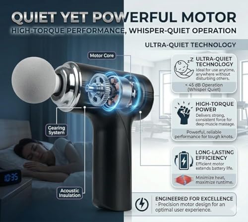 Image of Massage Gun for Deep Tissue, Muscle & Body Pain Relief, Handheld Percussion Massager for Back, Leg, Neck, Shoulder, Foot & Full Body with 4 Specialized Heads (Black)