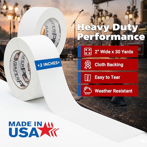Image of White Gaffer Tape 2 Inch x 30 Yards, Pro Grade Made in USA, Residue-Free Removal, Matte Non Reflective Cloth Tape, Writable Surface for Cable Labeling, Floor Tape for Stage & Studio