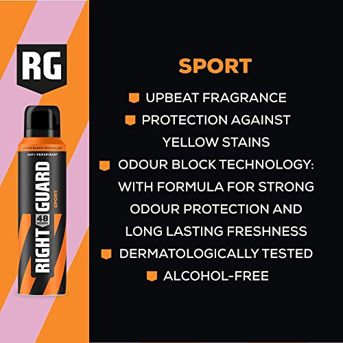 Right Guard Mens Deodorant, Total Defence 5 Sport Anti-Perspirant Spray, Multipack, 150 ml, Pack of 6 - Image 3