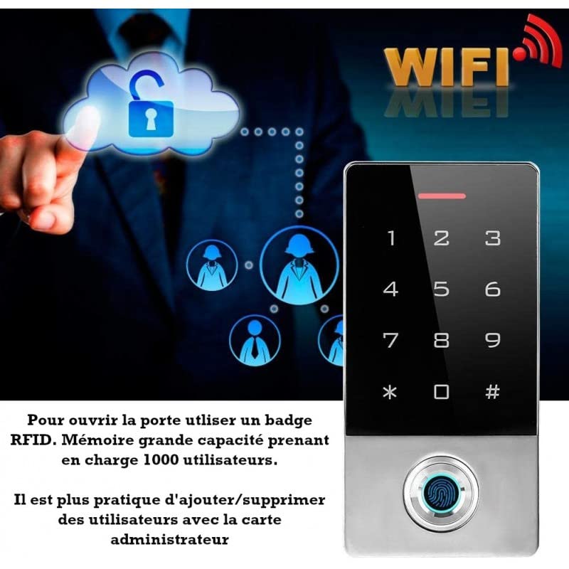 Digicode avec lecteur d'empreintes connecté et lecteur RFID