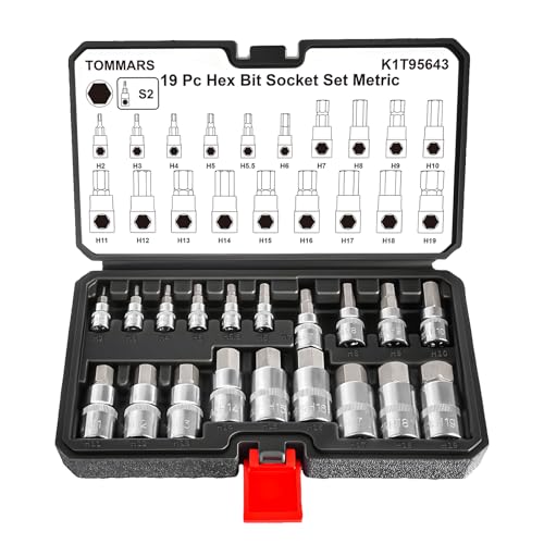 TOMMARS 19-PC Metric Hex Bit Socket Set H2-H19 Allen Wrench Socket