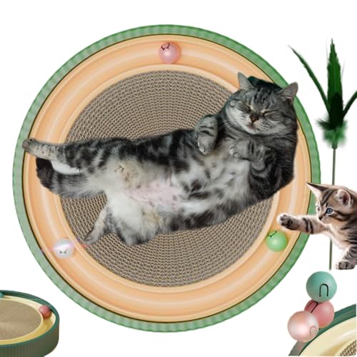 for Cats - 3-in-1 Cat Scratching Pad & Bed with Interactive Toys, Heavy-Duty 20" Round Cardboard House, Green Christmas Design, Perfect for Large Cats & Multi-Cat Families (Large Size)
