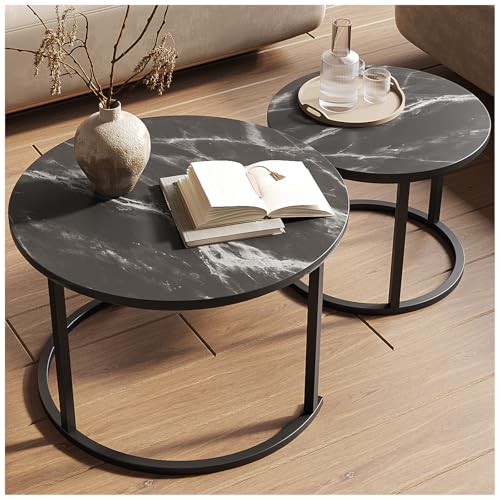 Recopilación de Mesas de centro Top 5. 47 SIMPLE HOGAR Juego de 2 Mesa de Centro para Sala, Mesa de Centro Redonda Nido, Mesa de Centro Minimalista Fácil de Montar, Adecuada para Sala de Estar, Oficina, Balcón(Grano...