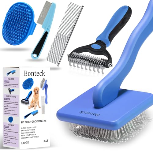 Bonteck Dog Slicker Brush Grooming Kit 5PCS
