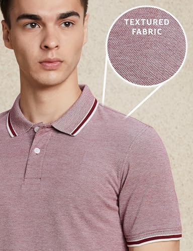 Image of Amazon Brand - Symbol Men's Cotton Rich Textured Polo Tshirts | Collar Plain Tshirts | Half Sleeves - Regular Fit (Available in Plus Sizes)