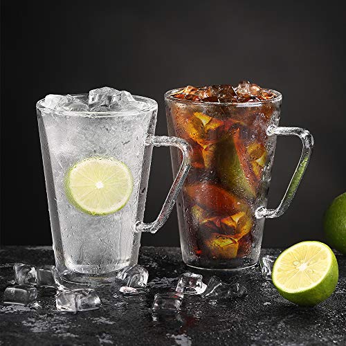 ecooe 2x450ml Tazas de Café de Cristal,Vasos de Doble Pared con Asa,Tazas de Vidrio Borosilicato para Té,Café,Leche… - Imagen 7