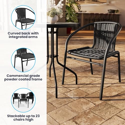 Image of Flash Furniture Lila Black Rattan Indoor-Outdoor Restaurant Stack Chair