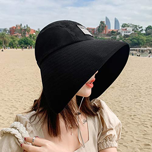 Women Wide Brim Sun Protection Bucket Hat Cotton Packable Full Face Sunshade Cap #TOP24