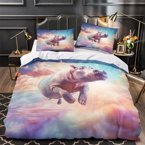 Parure de lit hippopotame pour chambre king size cosy avec housse de couette en microfibre