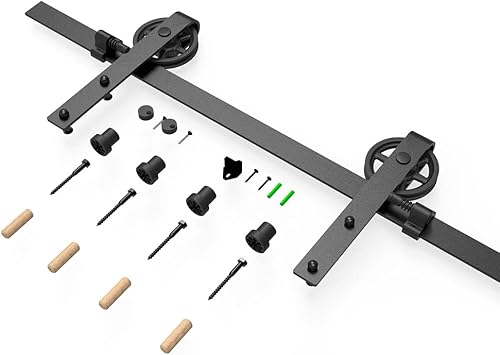 Miniatura 2 de Kit de herrajes para puertas corredizas de granero de 4 a 20 pies, sistema de riel de armario, rueda de radios rodillos de acero al carbono,